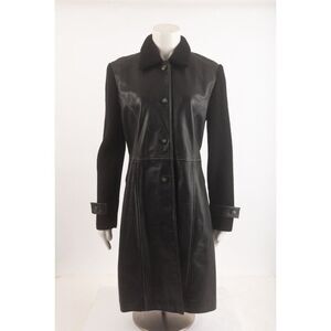 Bently Arbuckle Womens Jacket Coat Leather Wool Mid Length M Medium Black NWT